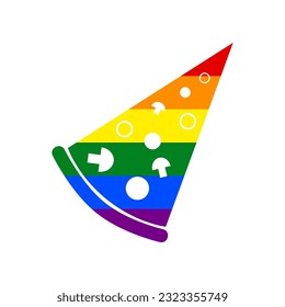 Pizza simple sign. Rainbow gay LGBT rights colored Icon at white Background. Illustration.