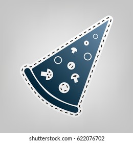 Pizza simple sign. Vector. Blue icon with outline for cutting out at gray background.