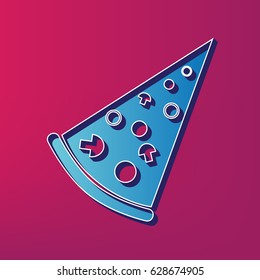 Pizza simple sign. Vector. Blue 3d printed icon on magenta background.