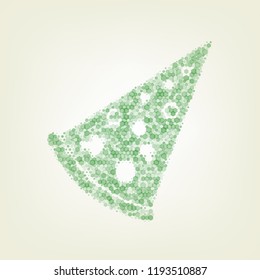 Pizza simple sign. Vector. Green hexagon rastered icon and noised opacity and size at light green background with central light.