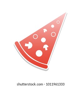 Pizza simple sign. Vector. Reddish icon with white and gray shadow on white background. Isolated.