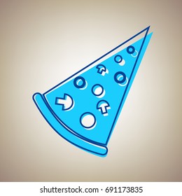 Pizza simple sign. Vector. Sky blue icon with blue contour on beige background.