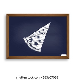 Pizza simple sign. White chalk icon on blue school board with shadow as background. Isolated.