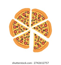 Pizza Six pieces Vector, Free Pizza Vector, Free Tomato And Cherry Vector, Free Pizza Six pieces