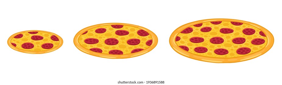 Pizza sizes. Vector infographic illustration. Isometric view. Small, medium and large.