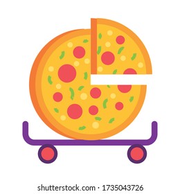 pizza in skateboard detailed style vector illustration design