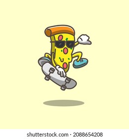 pizza skateboarding vector illustration, food illustration