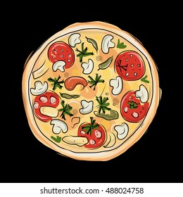 Pizza, sketch for your design. Vector illustration