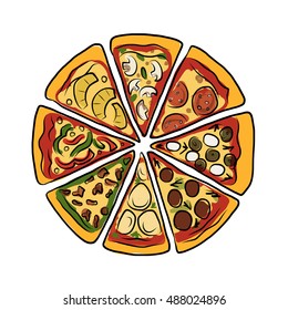 Pizza, sketch for your design. Vector illustration
