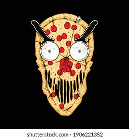 Pizza skull food grafische Illustration Vektorgrafik T-Shirt-Design