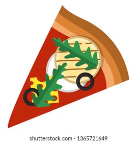 Rebanada de pizza con queso de arugula y verduras ilustración vector sobre fondo blanco