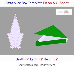Pizza Slice Box 8x5x2 inch Dieline Template. Editable Vector File
