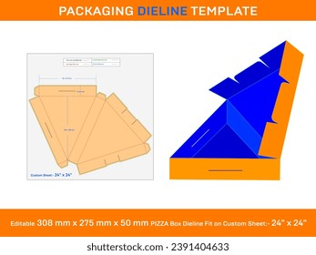 Caja de rodajas de pizzas, plantilla de línea, 308 mm x 275 mm x 50 mm,
