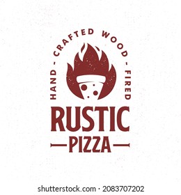 Pizza slice burn in fire hot spicy vintage rustic logo design