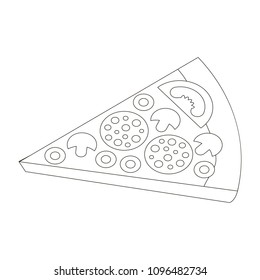 Pizza slice cartoon. Colorless outlined illustration with thin line black stroke