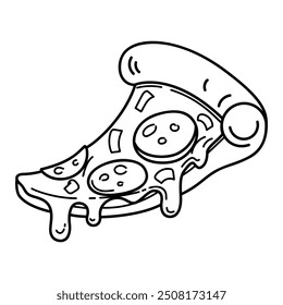 Fatia de pizza. Ilustração de pizza de desenho animado. Pizza com queijo derretido Ícone de Desenho Animado. Elemento de design para emblema, cartaz, ícone, menu. Ilustração vetorial