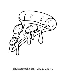 Pizzaschnitt. Cartoon Pizza Illustration. Pizza mit Schmelzkäse Cartoon Icon. Gestaltungselement für Emblem, Poster, Icon, Menü. Vektorgrafik