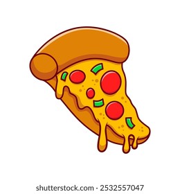 Pizza slice. Cartoon pizza illustration. Pizza with Melted cheese Cartoon Icon. Design element for emblem, poster, icon, menu. Vector illustration