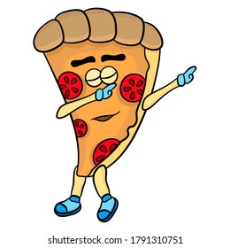 pizza slice cartoon mascot is dancing happily
