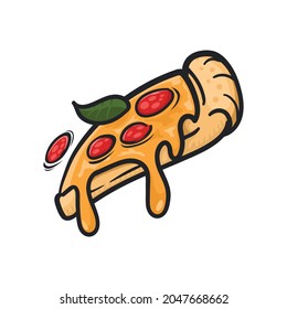 Pizza slice cartoon style, vector illustration