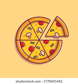 Pizza Slice Cartoon Vector Icon Illustration. Fast Food Icon Concept Isolated Premium Vector. Flat Cartoon Style