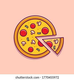 Pizza Slice Cartoon Vector Icon Illustration. Fast Food Icon Concept Isolated Premium Vector. Flat Cartoon Style