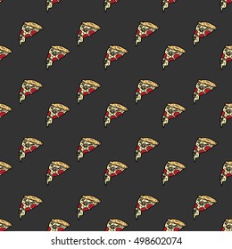 Pizza slice cartoon vector illustration seamless pattern food background