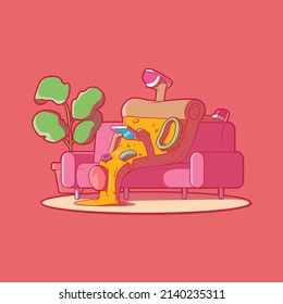 Pizza Slice character chilling on the couch vector illustration. Food, funny, brand design concept.