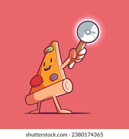 Personaje de Pizza Slice sosteniendo una ilustración vectorial de cortador de pizza. Comida, comida rápida, mascota, concepto de diseño.