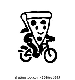 Pizza slice character riding a bicycle