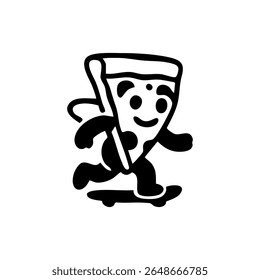 Pizza slice character riding a skateboard