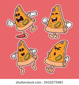 Pizza Slice characters set vector illustration. Fast food, funny, brand design concept.