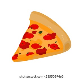 pizza slice with cheese, tomato, pepperoni, sausage and meat topping isolated illustration vector design