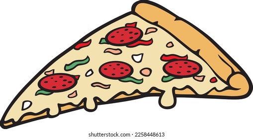 Pizza slice color. Vector illustration.