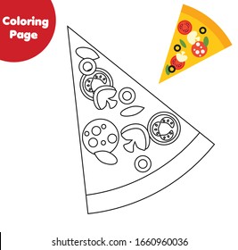 Pizza slice coloring page. Color picture for toddlers and kids. Educational children game.