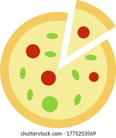 Pizza with Slice Concept Vector Icon Design, Italian cuisine on white background, Touchless Snacks Delivery Sign,