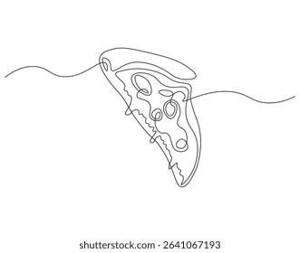 Pizza slice continuous line. Continuous one line drawing of pizza. Italian food concept. Single line drawing