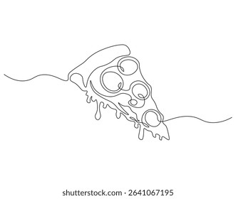 Pizza slice continuous line. Continuous one line drawing of pizza. Italian food concept. Single line drawing