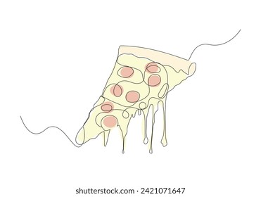 pizza slice in continuous one line drawing. Pepperoni sketch illustration