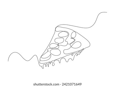 pizza slice in continuous one line drawing. Pepperoni sketch illustration