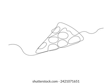 pizza slice in continuous one line drawing. Pepperoni sketch illustration