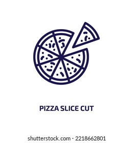 pizza slice cut icon from food collection. Thin linear pizza slice cut, cheese, slice outline icon isolated on white background. Line vector pizza slice cut sign, symbol for web and mobile