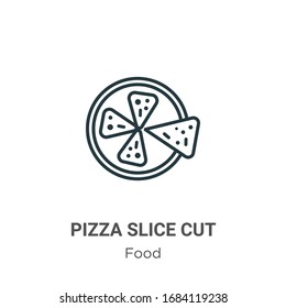 Pizza slice cut outline vector icon. Thin line black pizza slice cut icon, flat vector simple element illustration from editable food concept isolated stroke on white background