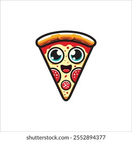 Pizza Slice Cute Cartoon Character Vector Logo Design