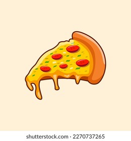 Pizza slice. Delicious tasty melted cheese pizza. Pizza cartoon. Fast food design vector illustration