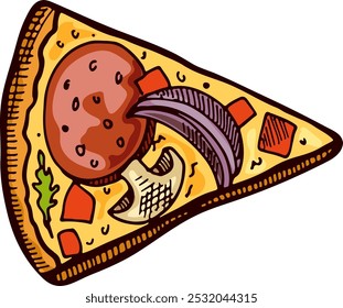 Pizza com rabiscos. Comida italiana desenhada à mão