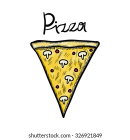 Pizza slice in doodle style.