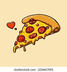 Pizza slice with dripping cheese. A slice of Italian pizza on a white background.Vector Illustration.
