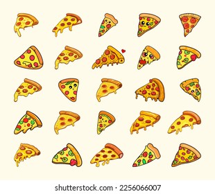 Pizza slice with dripping cheese. A slice of Italian pizza on a white background.Vector Illustration.
