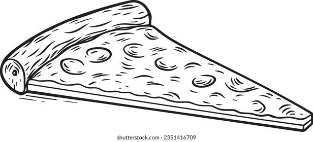 Pizza slice engraving style, Basic simple Minimalist vector SVG logo graphic, isolated on white background, children's coloring page, outline art, thick crisp lines, black and whit svg